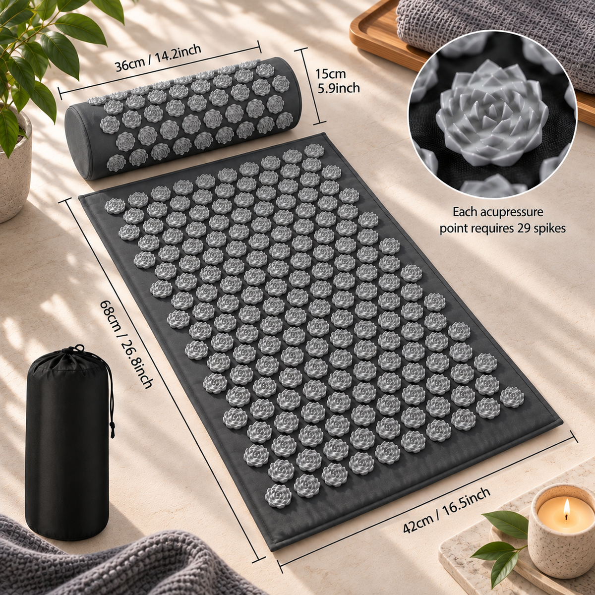 KORE Acupressure Mat — Full Body Spike Mat for Muscle & Back Relief